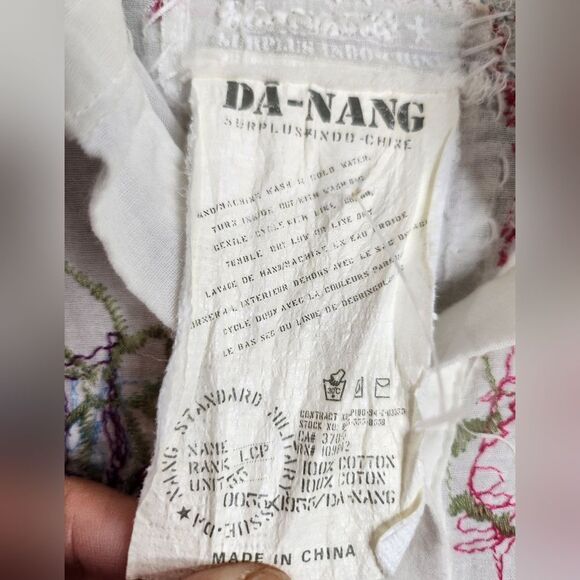 Da-Nang White Embroidered Blouse XS Military-Inspired - Picture 3 of 8